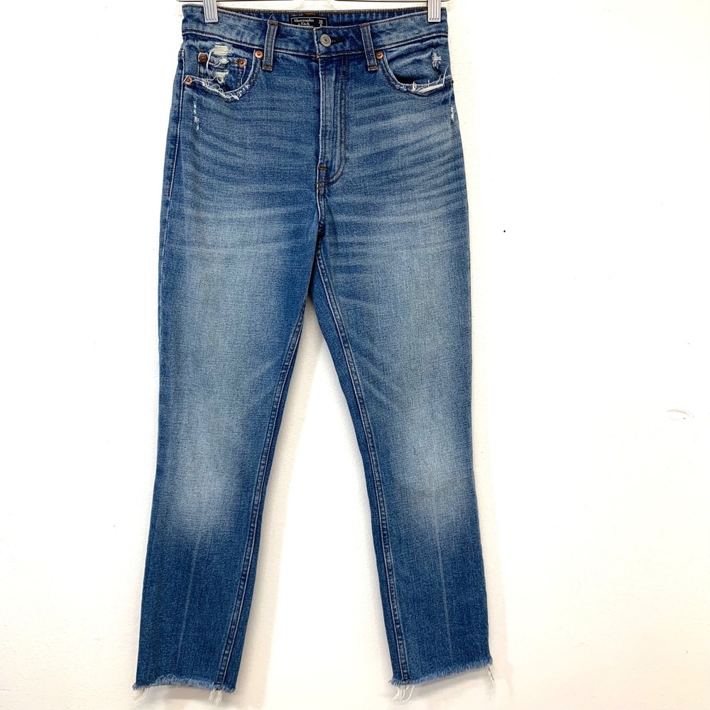 Abercrombie & Fitch Simone High Rise Slim Jeans Blue Distressed Raw Hem 25/0S